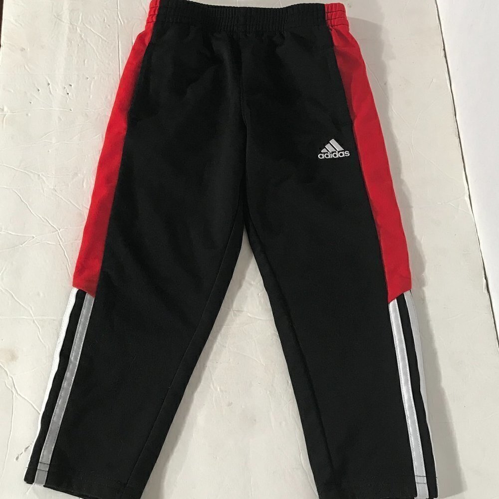 ADIDAS Kids Boys Black Red Stripe Running Runner Track Workout Sweatpants Pants - Picture 2 of 7